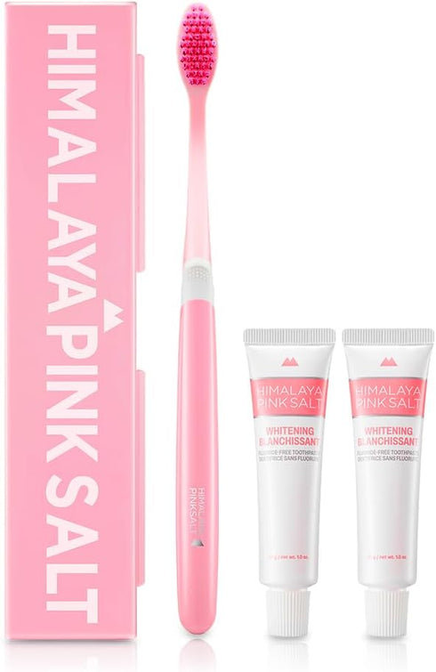 Natural Whitening Travel Kit, Medium Toothbrush & Fluoride Free Toothpaste for Teeth Whitening, Travel Size
