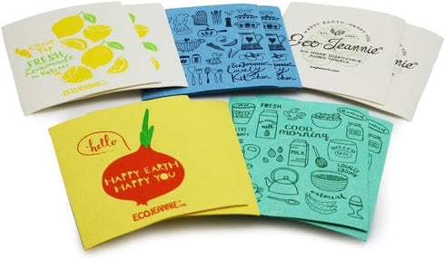 Eco-Friendly Reusable German Cleaning Cloth (10 Pack) 100% Biodegradable Cellulose Sponge Kitchen Cloths, GMO-Free,
