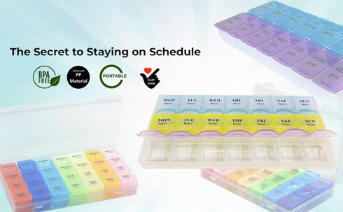 Inspiration Industry |7-Day Weekly Pill Organizer with Snap Lids Morn/NOON/Night |for Pills, Vitamin.