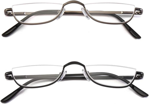 Half Frame Reading Glasses, Half Metal Moon Readers for Women and Men, 2 Pairs, 1.00