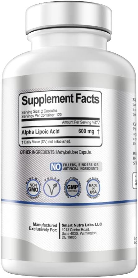 Alpha Lipoic Acid 600mg, 240 Vegan Capsules - Gluten Free, Pure Non-GMO ALA for Energy & Antioxidant