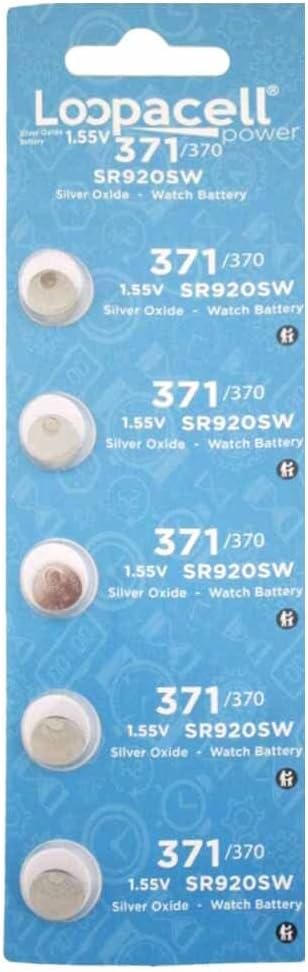 Watch Battery Button Cell (Pack of 5, 2X) - 371, 370, SR920SW, 1188SO, SR69, SP370, 1171SO, SP371, V371, V370, G64,