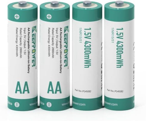 Keeppower Li-ion AA Rechargeable Batteries 1.5V 4300mWh Lithium Double A Battery (4 Pack)