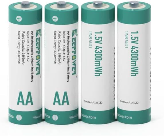 Keeppower Li-ion AA Rechargeable Batteries 1.5V 4300mWh Lithium Double A Battery (4 Pack)