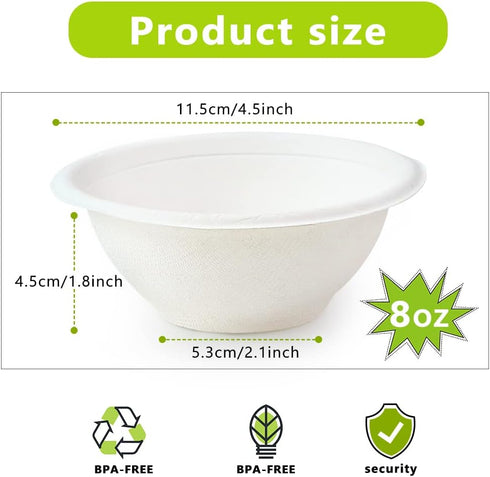 100 Pack 8oz Paper Bowls Disposable Heavy Duty,Compostable Bowls Disposable Soup Bowls for Hot Food,Small Disposable Food Bowls for Ice Cream,Salad,Snacks,Dessert,Picnics Bowl (White) by Oomcu