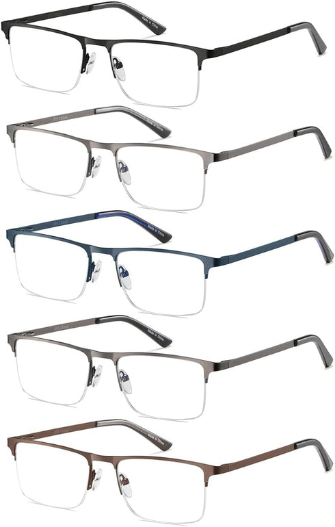 EYECEDAR Blue Light Blocking Reading Glasses for Men, 5 Pack, Metal Half Frame, Spring Hinges, Readers 1.50