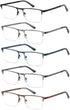 EYECEDAR Blue Light Blocking Reading Glasses for Men, 5 Pack, Metal Half Frame, Spring Hinges, Readers 1.50