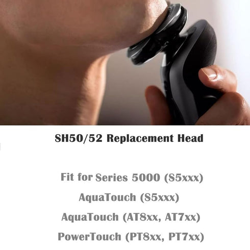 SH50/52 Replacement Heads for Philips Series 5000 Shavers, 3 Count Electric Razor Head Replacement