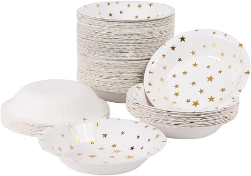 50pcs Gold Stars Disposable Paper Bowls, 20oz Large Decorative Serving Bowls for Wedding & Birthday Parties