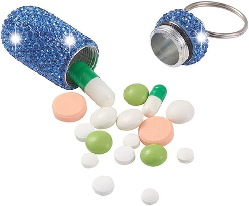 Purple Pill Holder Keychain, Mini Waterproof Container for Pills, Lightweight Portable Bling Aluminum Key Chain