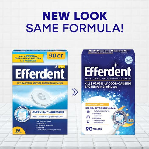 Efferdent PM Overnight Anti-Bacterial Denture Cleanser Tablets, 90 ea (Pack of 2)