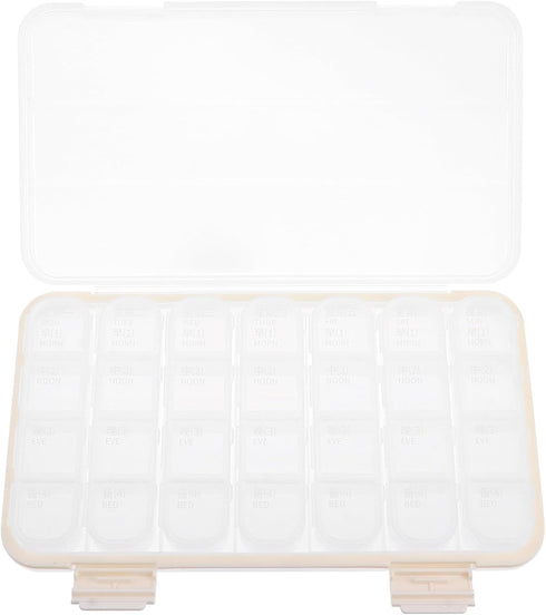 HOOWIFFY Portable Weekly Medicine Organizer Box, 28-Compartment Plastic Pill Case for Travel and