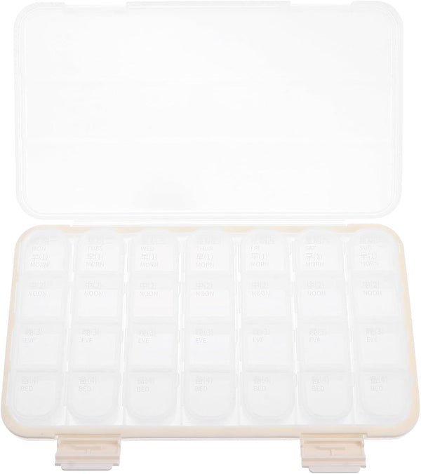 HONITANO Weekly Portable Medicine Organizer 28-Compartment Sealed Pill Storage Box for Travel and