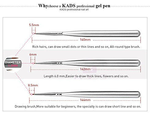 KADS 3 pcs Nail Art Brushes Set, Liner Striping Brush for Strokes, Details Painting, Blending