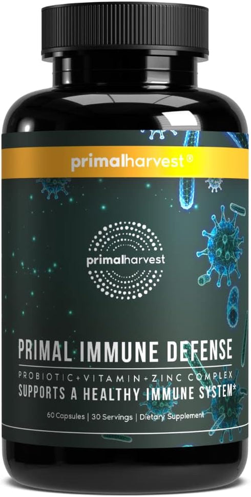 Primal Harvest Primal Immune Defense - 60 Capsules, 10-in-1 Immune Defense Supplement with Probiotics
