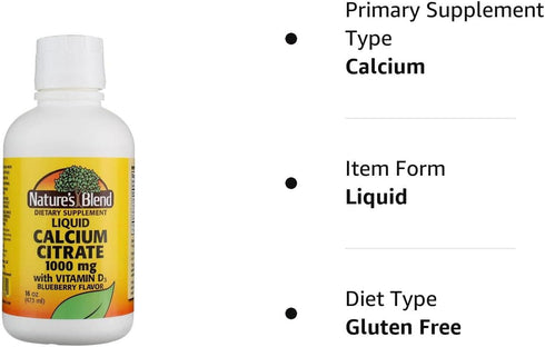 Liquid Calcium Citrate 1000mg with D3 - 16 fl oz Liquid Blueberry