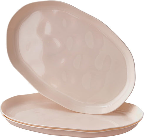 SILVER SPOONS 3 PC Hammered Serving Trays, Disposable 12" x 7" Plastic Platters for Upscale Celebrations