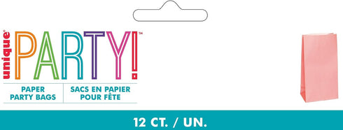 Vibrant Pastel Pink Paper Party Bags (Pack of 12) - Premium Quality for Celebrations & Gifts