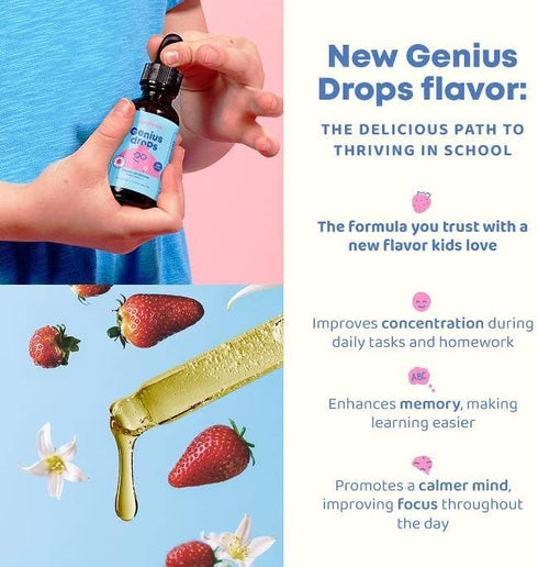 JoySpring Genius Drops Smartberry Vanilla - Liquid Herbal Focus Supplement for Kids, Helps Kids Perform Better in School