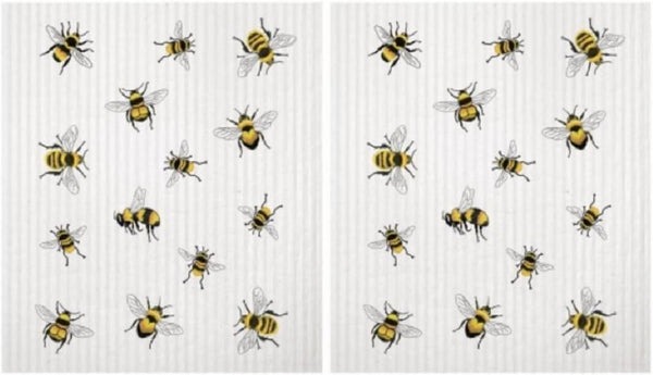 2 Mary Lake Thompson SC189 Reusable Kitchen Sponge Cloths, Scattered Bees