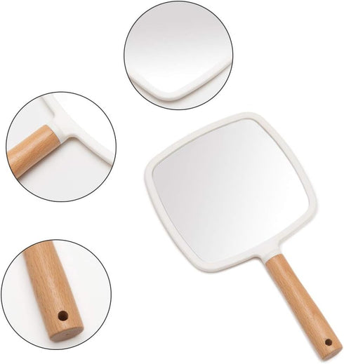 YEAKE Hand Held Mirror with Handle for Makeup, Small Cute Wood Hand Mirror for Shaving, Portable Travel Vanity