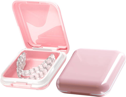 Retainer Case - Cute Mouthguard Case with Mirror, Slim Night Mouth Guard Case with Lid Hinge, Aligner Case