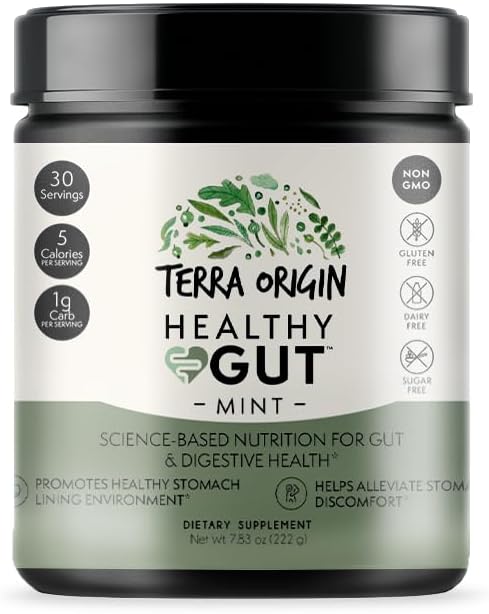TERRA ORIGIN Healthy Gut Mint Flavor | 30 Servings with L-Glutamine, Zinc, Glucosamine, and More!