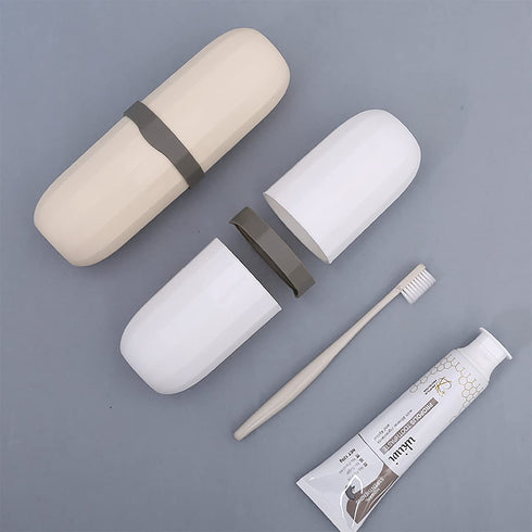 Travel Toothbrush Cup Case, Portable Plastic Holder with Cover for Toothpaste Storage, Daily Use, White