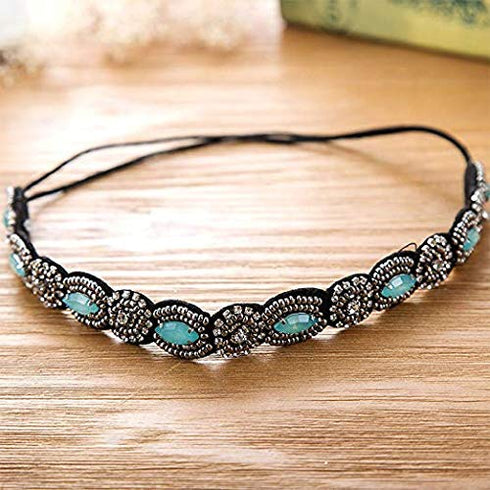 Teenitor 5pcs Rhinestone Beaded Hairbands for Women, Handmade Crystal Beaded Elastic Head Bands, 20-26.8"(51-68cm)