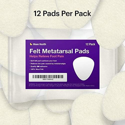 12-Pack Metatarsal Foot Pads for Pain Relief, 1/4” Thick Ball of Foot Cushions for Women and Men