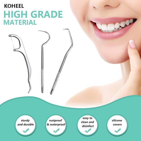 KOHEEL Toothpicks Pocket Set, Reusable Dental Floss Picks Kit, Stainless Steel Teeth Cleaning Tools, 7 Count
