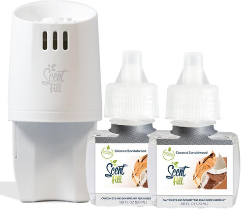 Scent Fill Coconut Sandalwood Air Freshener, 2 Refills + Diffuser, Scented Oil Refills