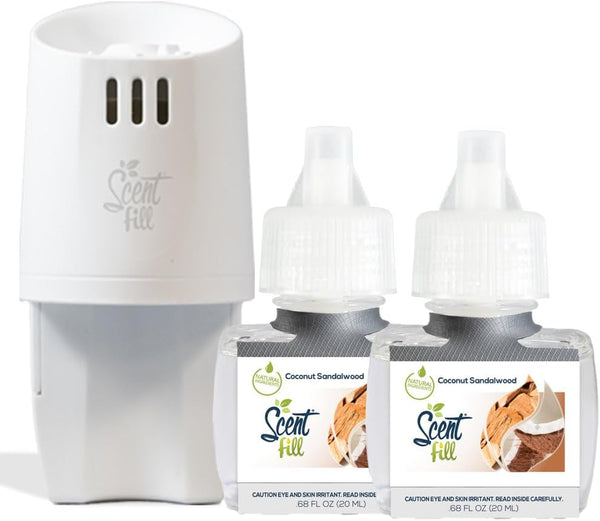 Scent Fill Coconut Sandalwood Air Freshener, 2 Refills + Diffuser, Scented Oil Refills