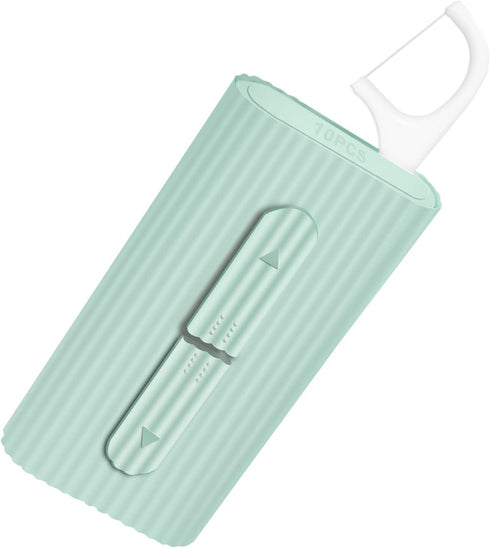 Dental Floss in Box, Portable Case with 10 Picks, Perfect Tool for Oral Care, Travel, Dinners, Dating (Green)