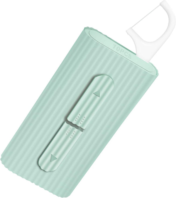 Dental Floss in Box, Portable Case with 10 Picks, Perfect Tool for Oral Care, Travel, Dinners, Dating (Green)