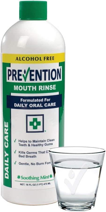 Prevention Daily Care Alcohol Free, Hydrogen Peroxide Mouthwash, Oral Mouth Rinse for Gum Care, Teeth Whitening, Eliminating Bad Breath, Fluoride Free, 16 oz Bottle, Soothing Mint, PHS Brands, 4 Pack