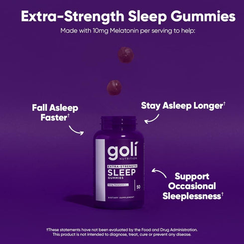 Goli Nutritional Supplement, Extra Strength Sleep Gummy 10mg Melatonin - 150 Count, Vegan, Gluten-Free