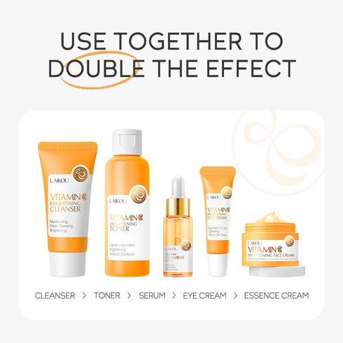 Vitamin C Skincare Set, Moisturizing Face Care Kit with Cleanser, Serum, Cream, Eye Cream, Toner