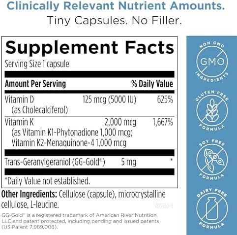 Designs for Health Vitamin D Supreme, 5000 IU with 2000mcg Vitamin K, 60 Capsules