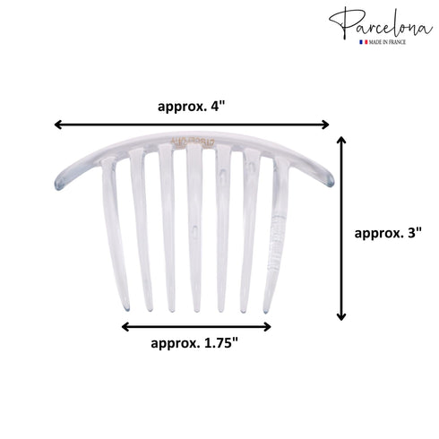 Parcelona Set of 2 Large 4" Celluloid Flexible Hair Combs, Clear, Made in France