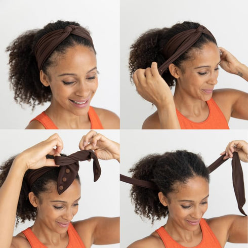 Women’s Fashion Headband for Curly Hair - No-Slip Adjustable Washable Turban Headwrap (Brown)
