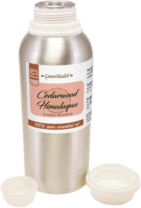 Cedarwood Himalayan Essential Oil, 8 fl oz (237 ml) Aluminum Bottle w/Plug Cap - 100% Pure - GreenHealth