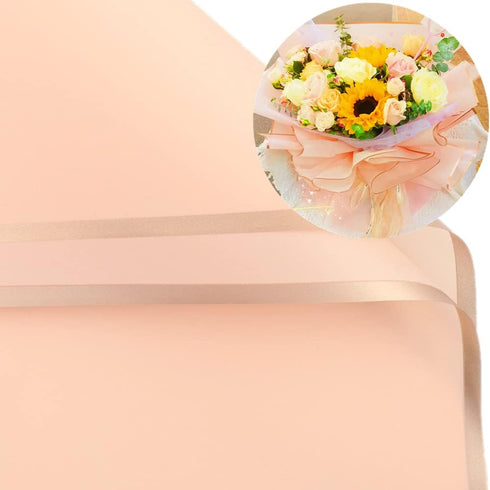 XICHEN 20 Sheets Pure Color Flower Wrapping Paper, Waterproof Gold Edge, 22.8x22.8 Inch (Champagne Pink) for DIY Crafts