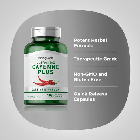 Piping Rock Cayenne Pepper Capsules | 180 Count | Capsicum Annuum | Plus Ginger and Hawthorn Berry Supplement