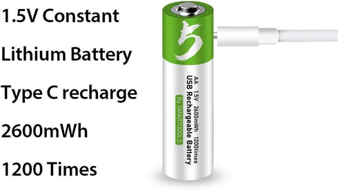 Lankoo 1.5V 2600mWh 1200 Protection,4-Pack Rechargeable AA Batteries USB Lithium ion Rechargeable AA Battery with USB