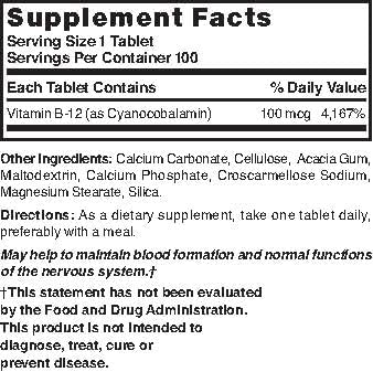 NAT B Vitamin B-12 TB 100MCG, 100