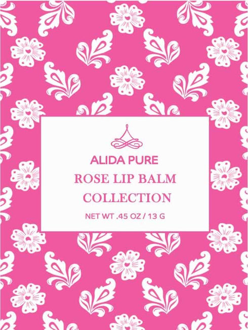 Rose Lip Balm Collection, Vegan Set, Beeswax Free, with Organic Jojoba & Avocado Oil, 3 Tube Set