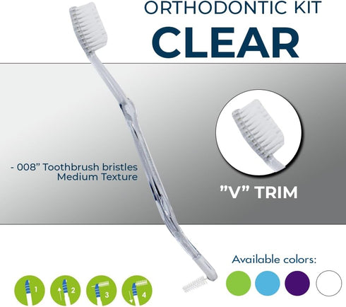 Orthodontic Kit Clear, Oral Care Set with Toothbrush, Protector Cap, Floss, Wax, Floss Threaders, Brushes with Case