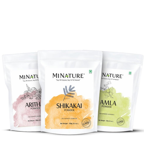 Combo of Amla Powder, Aritha & Shikakai (Pack of 3), Natural Hair Pack for Conditioning and Shine