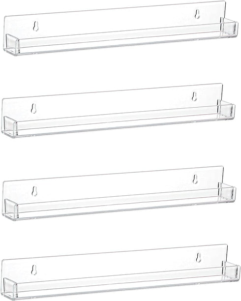 Nail Polish Rack Wall Mounted Shelf, 4 Pack Clear Acrylic Holder Organizer with Removable Anti-slip Inserts, 4 Tiers